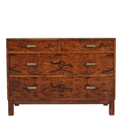 1930s Birchwood Chest : in birch rootwood with painted decor