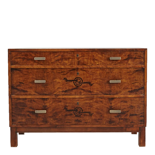 1930s Birchwood Chest : in birch rootwood with painted decor