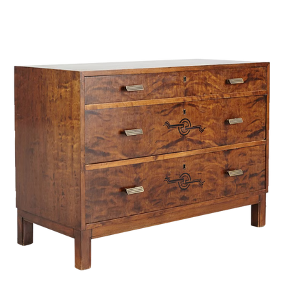 1930s Birchwood Chest : in birch rootwood with painted decor