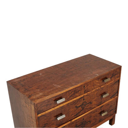 1930s Birchwood Chest : in birch rootwood with painted decor