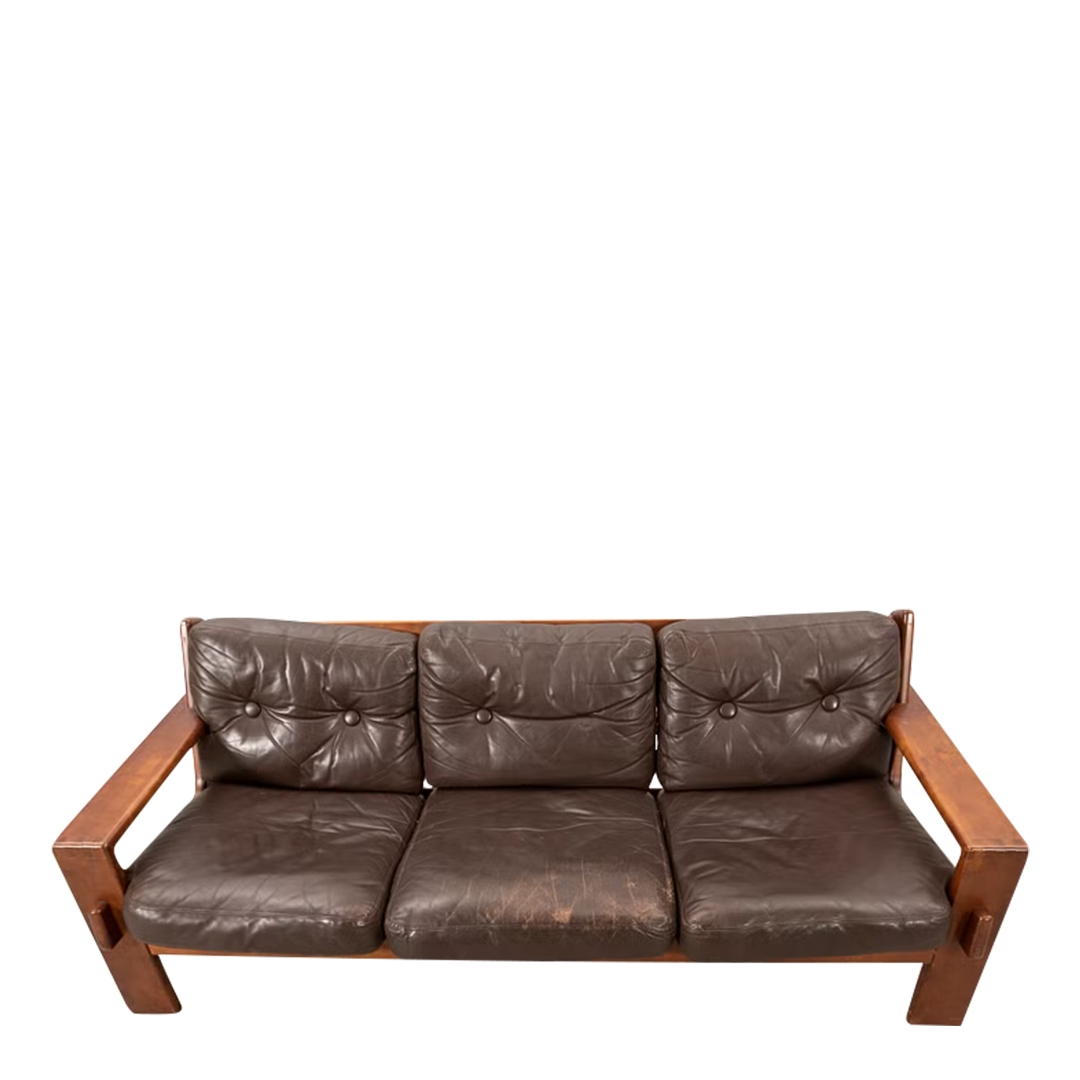 c1980 Esko Pajamies : 3-seater leather "Bonanza" sofa, Finland