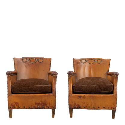 1930s Otto Schulz : pair Art Deco leather armchairs w/bo-point
