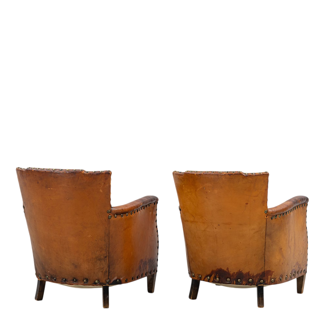 1930s Otto Schulz : pair Art Deco leather armchairs w/bo-point