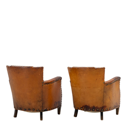 1930s Otto Schulz : pair Art Deco leather armchairs w/bo-point