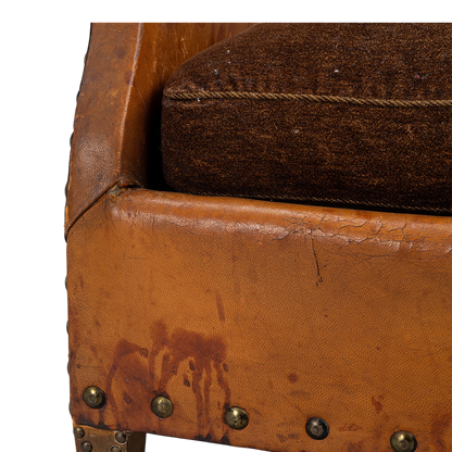 1930s Otto Schulz : pair Art Deco leather armchairs w/bo-point