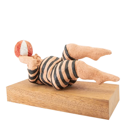 Late 20thc Tommy Assarsson : "swimmer with ball" polychrome terracotta