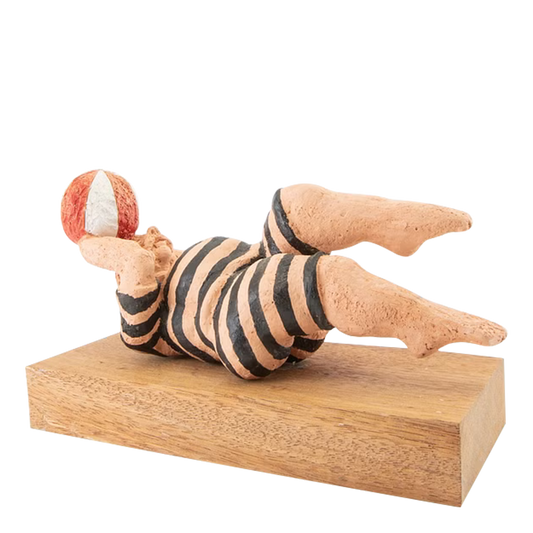 Late 20thc Tommy Assarsson : "swimmer with ball" polychrome terracotta