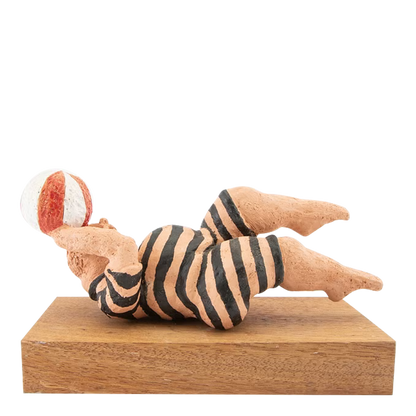 Late 20thc Tommy Assarsson : "swimmer with ball" polychrome terracotta