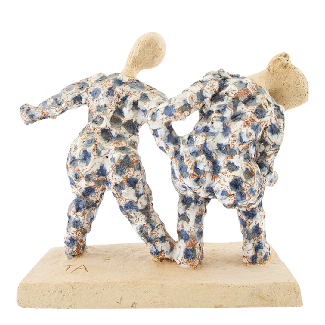 Late 20thc Tommy Assarsson : "two dancers" polychrome earthenware