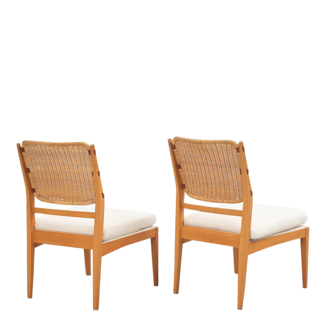 1956 Marianne von Münchow : pair beechwood & rattan side chairs