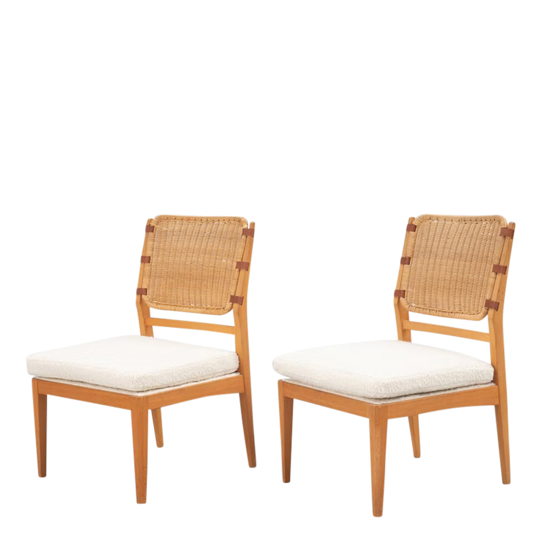 1956 Marianne von Münchow : pair beechwood & rattan side chairs