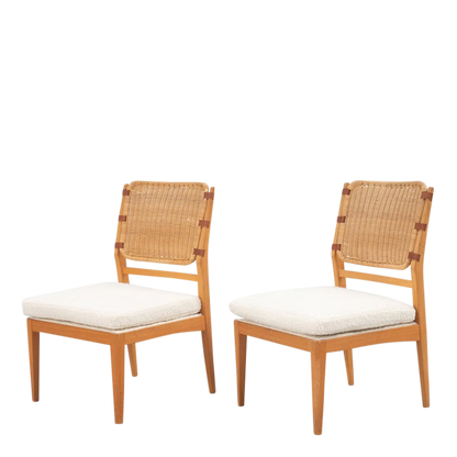 1956 Marianne von Münchow : pair beechwood & rattan side chairs