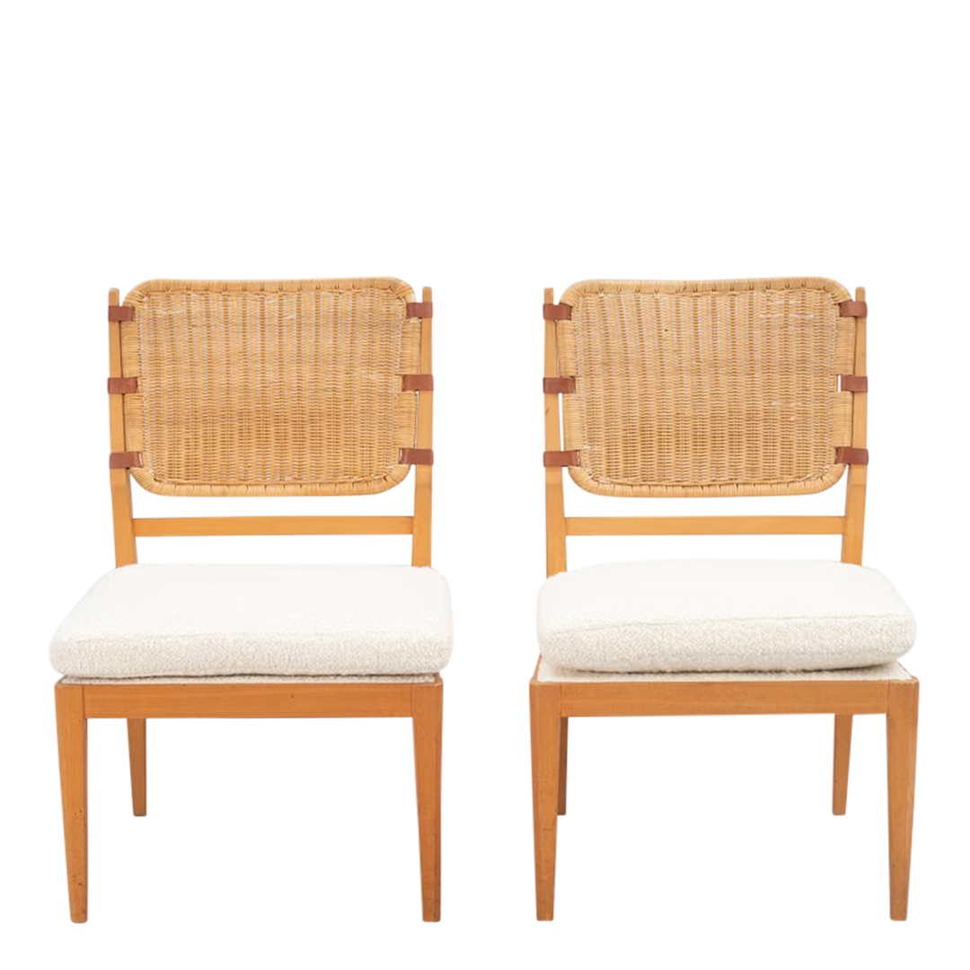 1956 Marianne von Münchow : pair beechwood & rattan side chairs