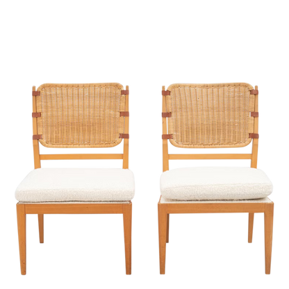 1956 Marianne von Münchow : pair beechwood & rattan side chairs