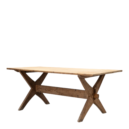 Early 20thc Swedish : solid pinewood trestle table, open joinery