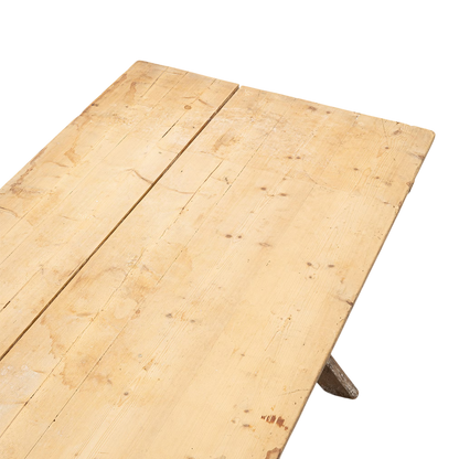 Early 20thc Swedish : solid pinewood trestle table, open joinery