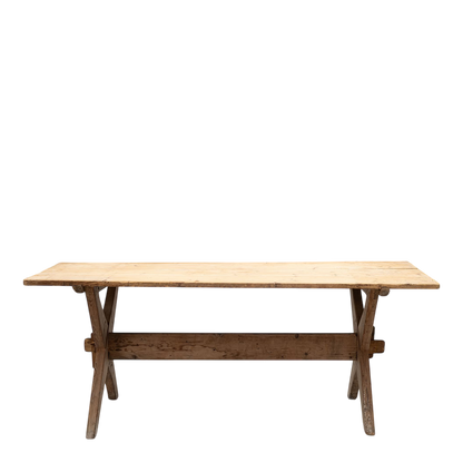 Early 20thc Swedish : solid pinewood trestle table, open joinery