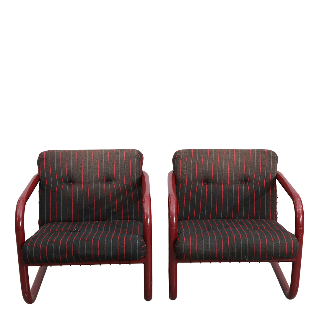 1977 Friis & Nielsen : pair tubular steel cantilever armchairs, Denmark