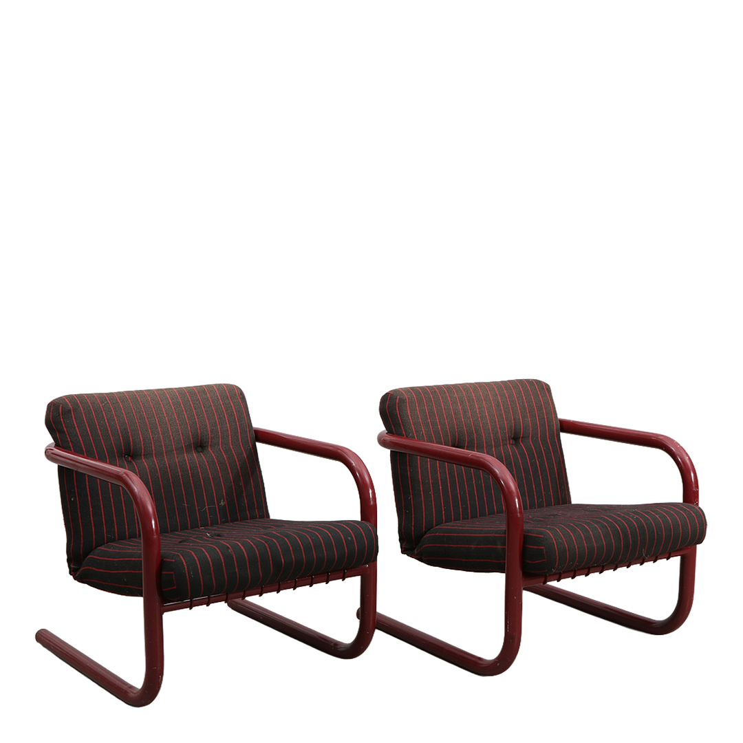 1977 Friis & Nielsen : pair tubular steel cantilever armchairs, Denmark