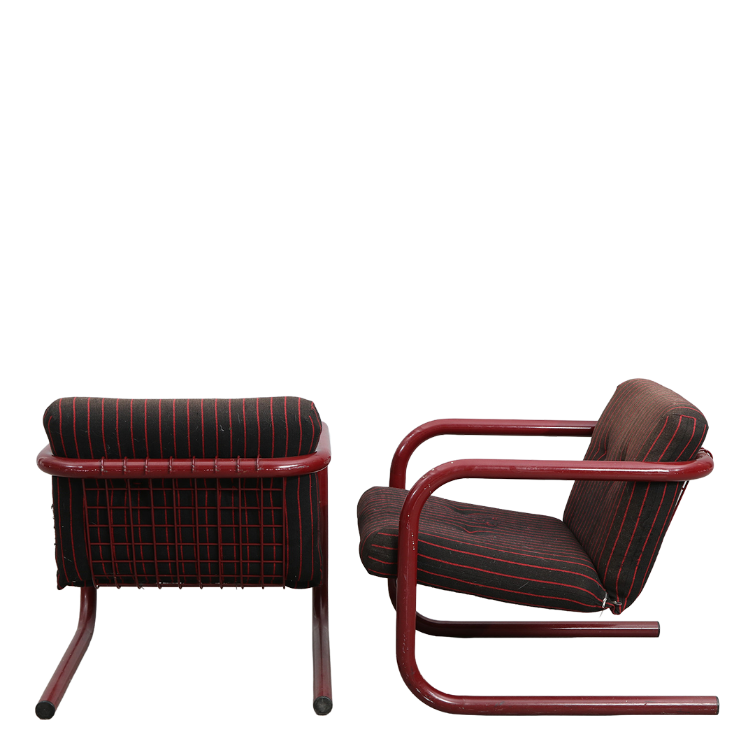 1977 Friis & Nielsen : pair tubular steel cantilever armchairs, Denmark