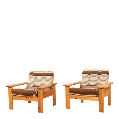 1969 Yngve Ekström : pair pinewood "Kontra" lounge chairs