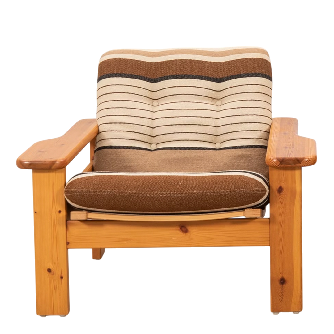 1969 Yngve Ekström : pair pinewood "Kontra" lounge chairs