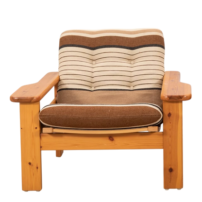 1969 Yngve Ekström : pair pinewood "Kontra" lounge chairs