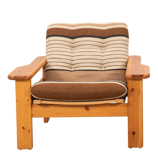 1969 Yngve Ekström : pair pinewood "Kontra" lounge chairs