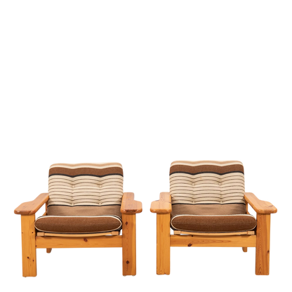 1969 Yngve Ekström : pair pinewood "Kontra" lounge chairs