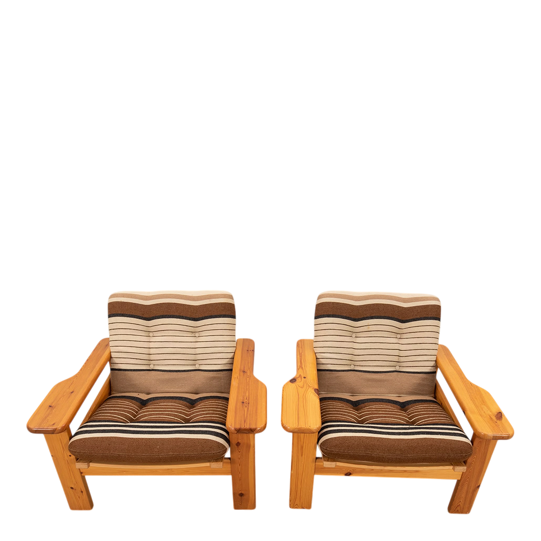 1969 Yngve Ekström : pair pinewood "Kontra" lounge chairs