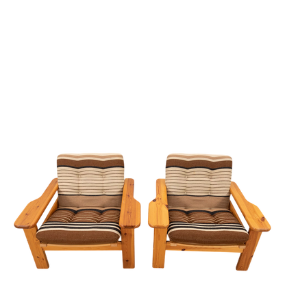 1969 Yngve Ekström : pair pinewood "Kontra" lounge chairs