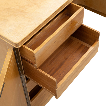1940s Axel Larsson : "1000 Series" flame birch desk, Bodofors