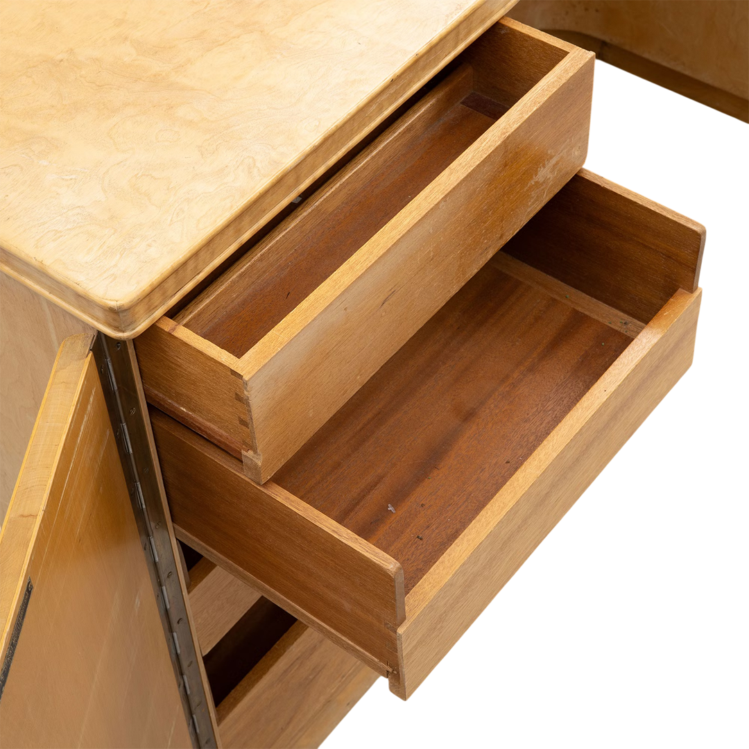 1940s Axel Larsson : "1000 Series" flame birch desk, Bodofors