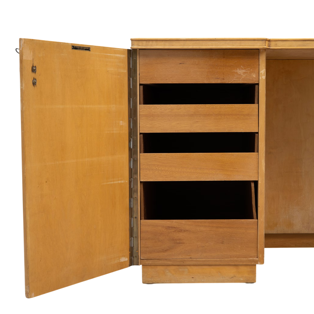 1940s Axel Larsson : "1000 Series" flame birch desk, Bodofors