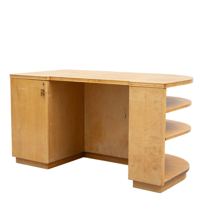 1940s Axel Larsson : "1000 Series" flame birch desk, Bodofors