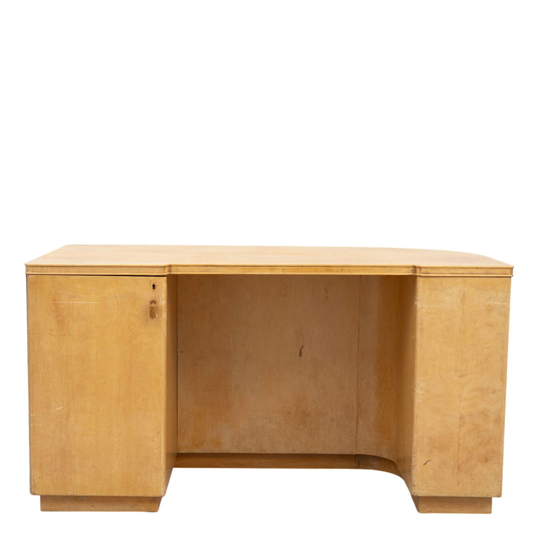 1940s Axel Larsson : "1000 Series" flame birch desk, Bodofors