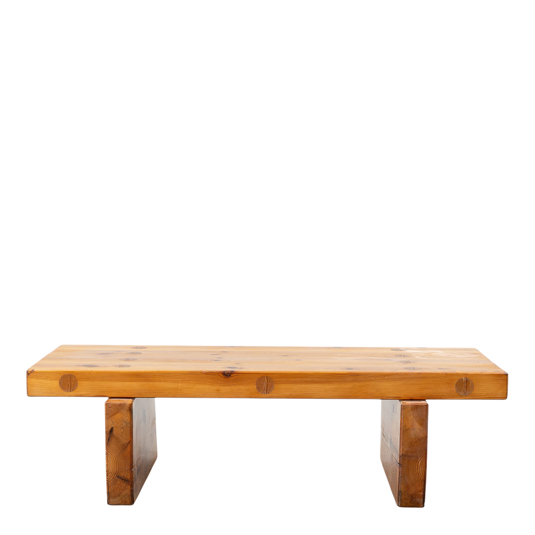 1969 Roland Wilhelmsson : solid pinewood plank coffee table/bench