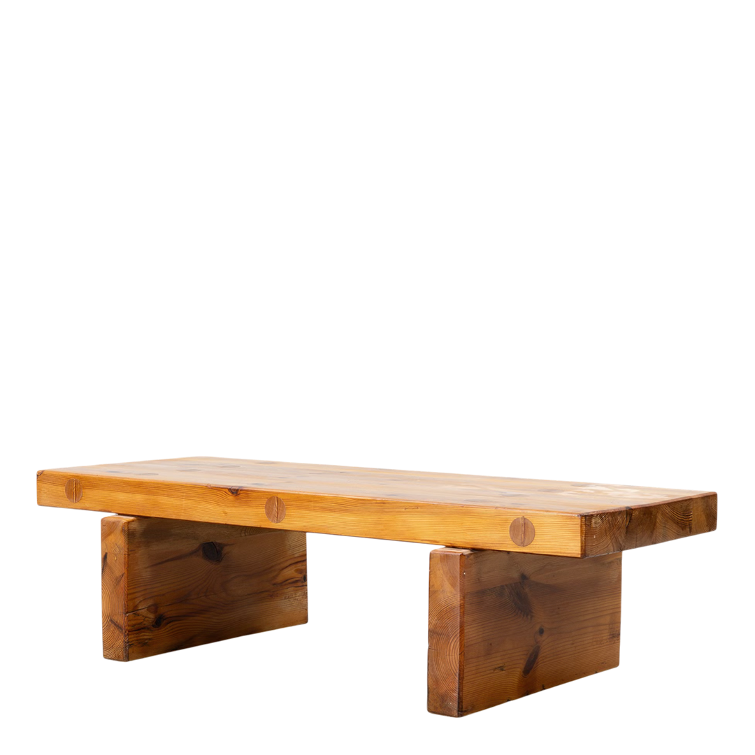 1969 Roland Wilhelmsson : solid pinewood plank coffee table/bench