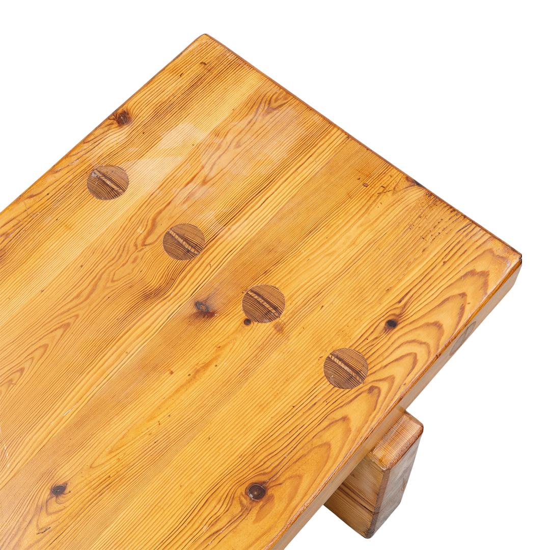 1969 Roland Wilhelmsson : solid pinewood plank coffee table/bench