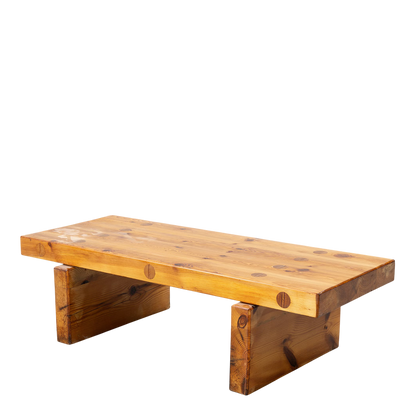 1969 Roland Wilhelmsson : solid pinewood plank coffee table/bench