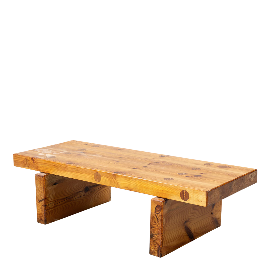 1969 Roland Wilhelmsson : solid pinewood plank coffee table/bench