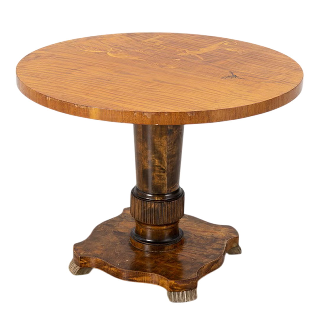 Late 1920s Swedish Grace : marquetry decorated 31" pedestal side table