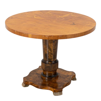 Late 1920s Swedish Grace : marquetry decorated 31" pedestal side table