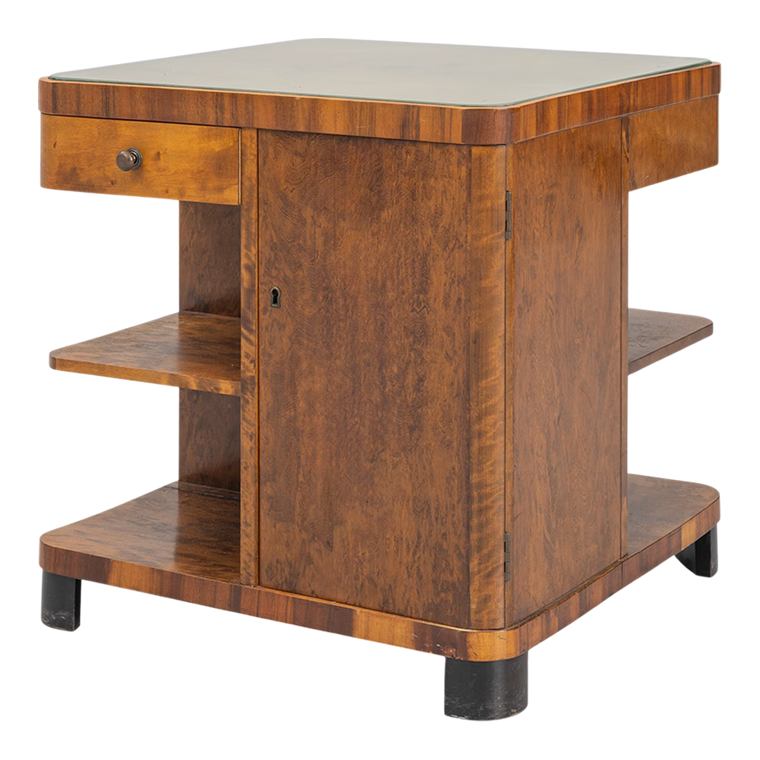1930s Swedish : late Art Deco burl birch and walnut smoking table