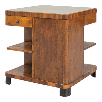 1930s Swedish : late Art Deco burl birch and walnut smoking table