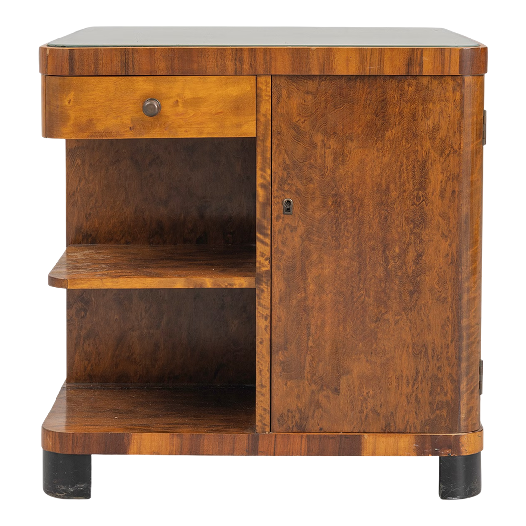 1930s Swedish : late Art Deco burl birch and walnut smoking table