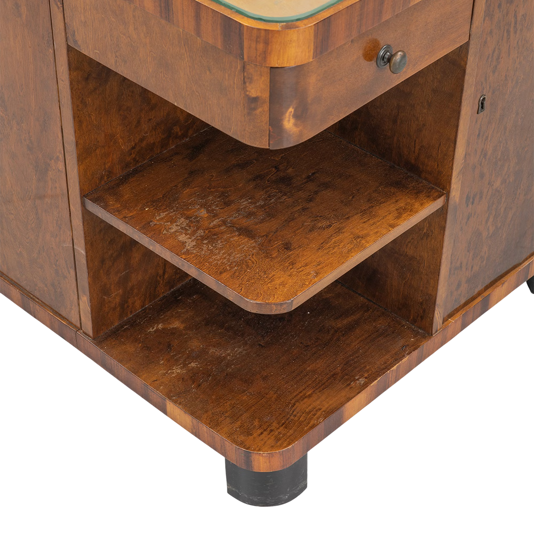 1930s Swedish : late Art Deco burl birch and walnut smoking table