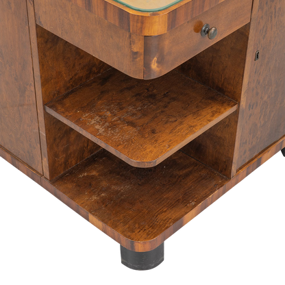 1930s Swedish : late Art Deco burl birch and walnut smoking table