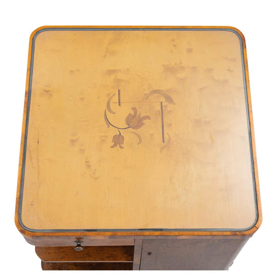 1930s Swedish : late Art Deco burl birch and walnut smoking table