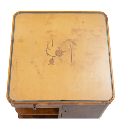 1930s Swedish : late Art Deco burl birch and walnut smoking table